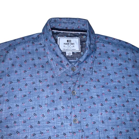 MBX Womens L Blue Summer Shirt Casual Short Sleeve Button Up Pattern Camp Party - Picture 2 of 10